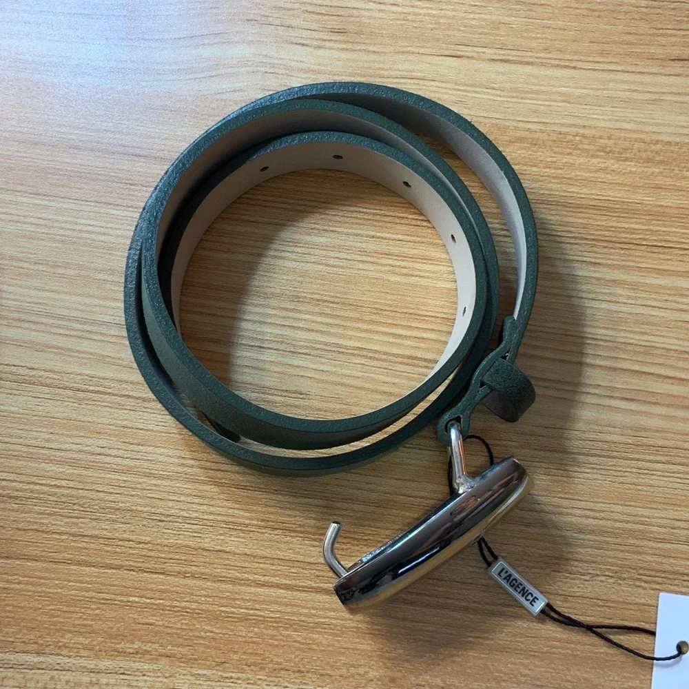 L’AGENCE Marlowe olive suede leather belt NWT $325 S